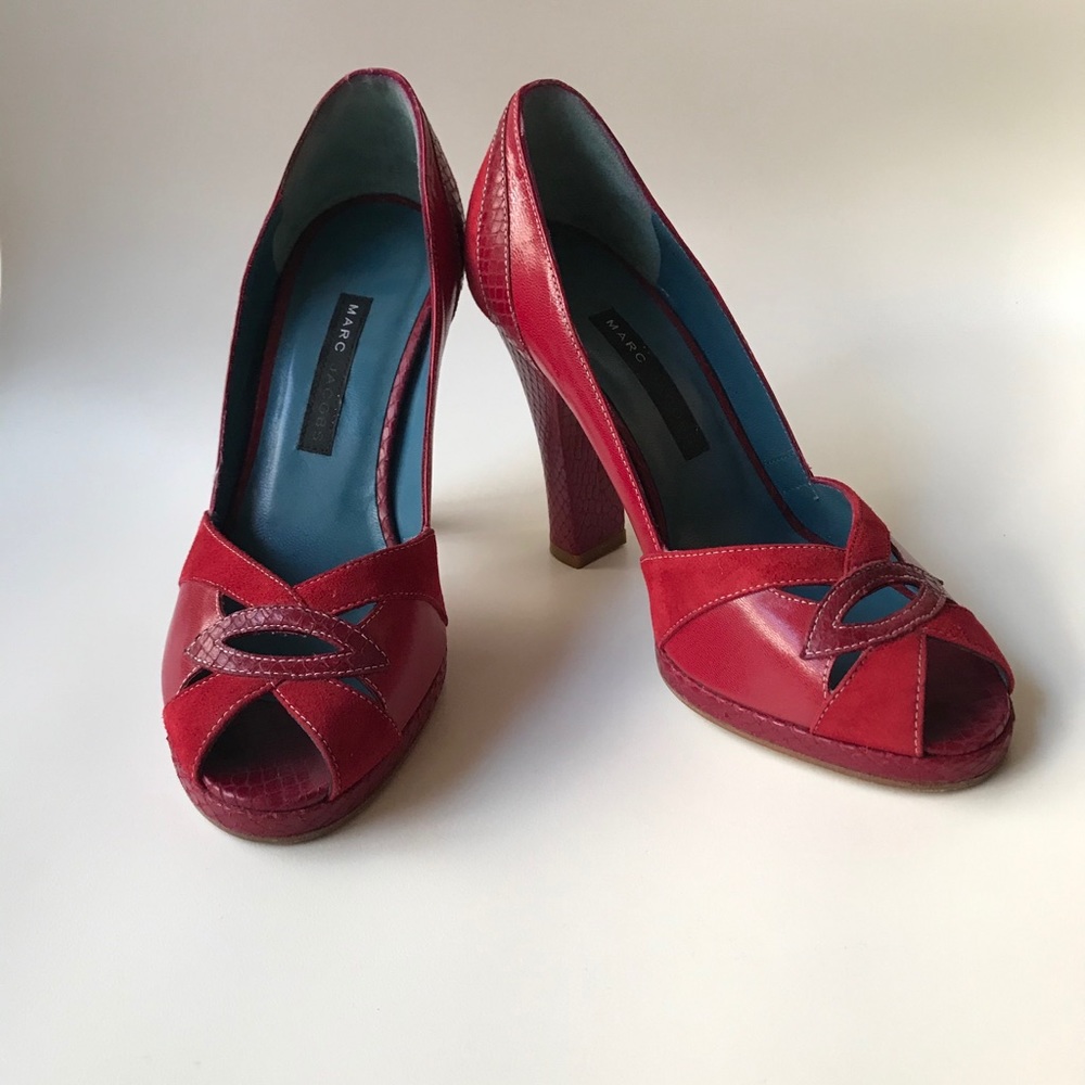 Marc Jacobs Snake Skin Leather Suede Peep Toe